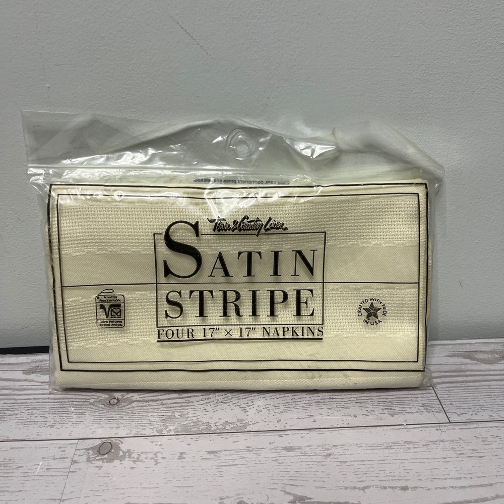 Town & Country Linen Satin Stripe 17x17 Napkins Set of 4 Bone Cream 5913 USA